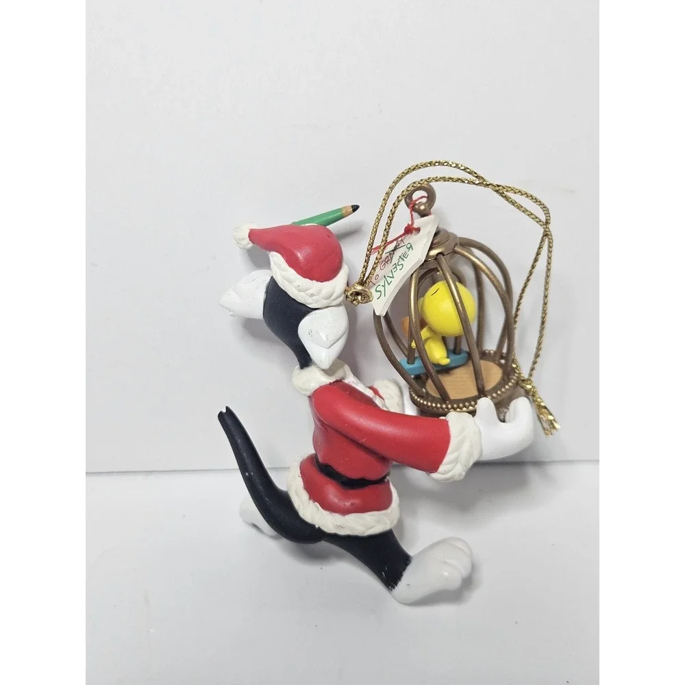 Vintage 1995 Looney Tunes Sylvester Tweety Bird Christmas Ornament Birdcage